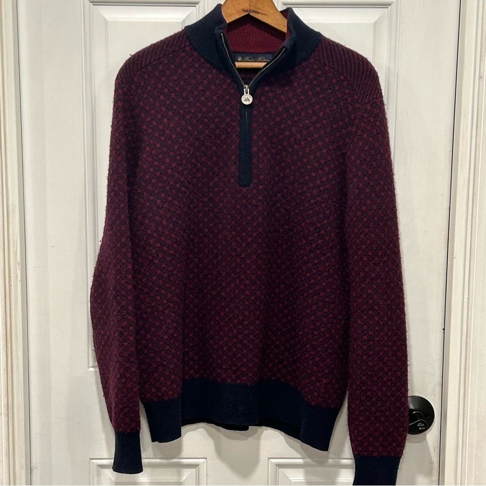 Brooks Brothers Ultimate Merino Wool Half-Zip Mens L Navy/Brick Red Office Golf